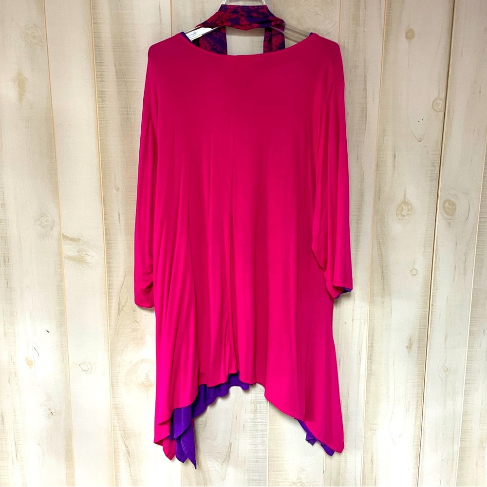 NWT Antthony Originals Pink and Purple Asym Hem Tunics & Matching Scarf 3X Set - Picture 2 of 7